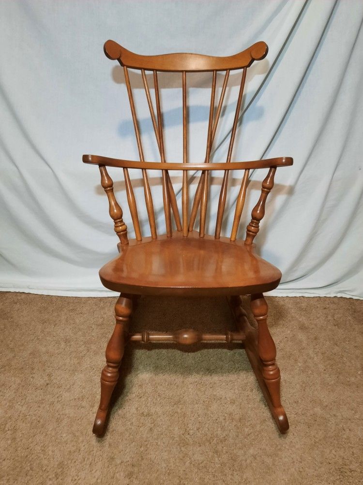S.BENT BROTHERS COLONIAL CHAIRS CO. SMALL ALL WOOD WINGBACK ROCKING CHAIR