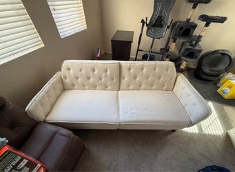Cream Tufted Fabric futon