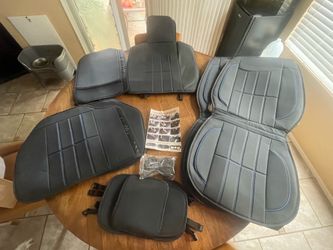 New Universal Faux Leather Car Seat Covers – Full Set – Black/Blue