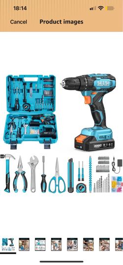 Seesii 20V Power Drill Set, 183Pcs Tool Kit with Toolbox for Home DIY 40Nm Torque, 2.0Ah Battery, 18+1 2-Speed Clutch, CR-V Hand Tools, Flexible Shaft