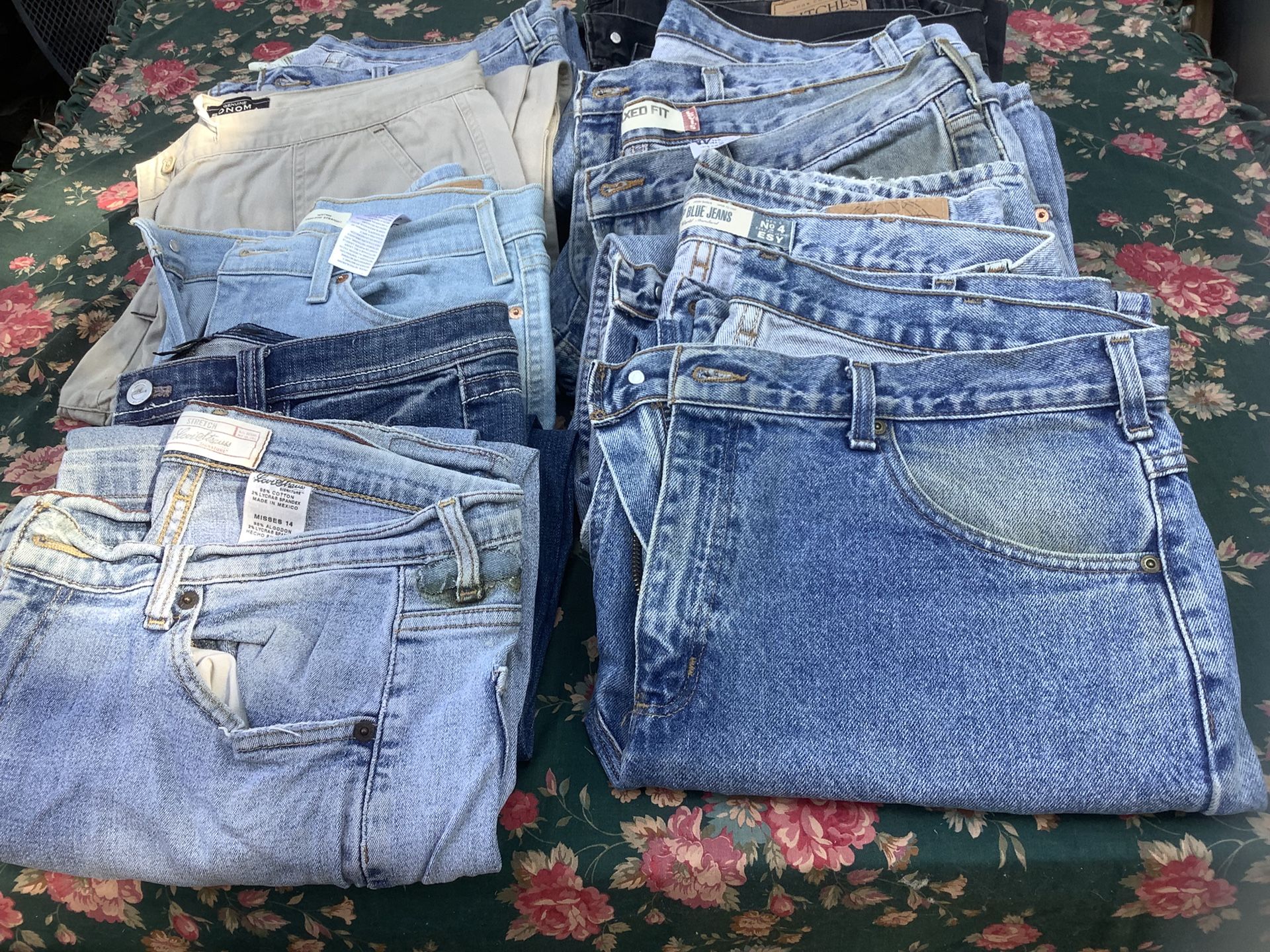 Many Many Great Name Brand Women’s & Men’s Blue Jeans-Levi’s, Carhart, Etc., All Good Brands