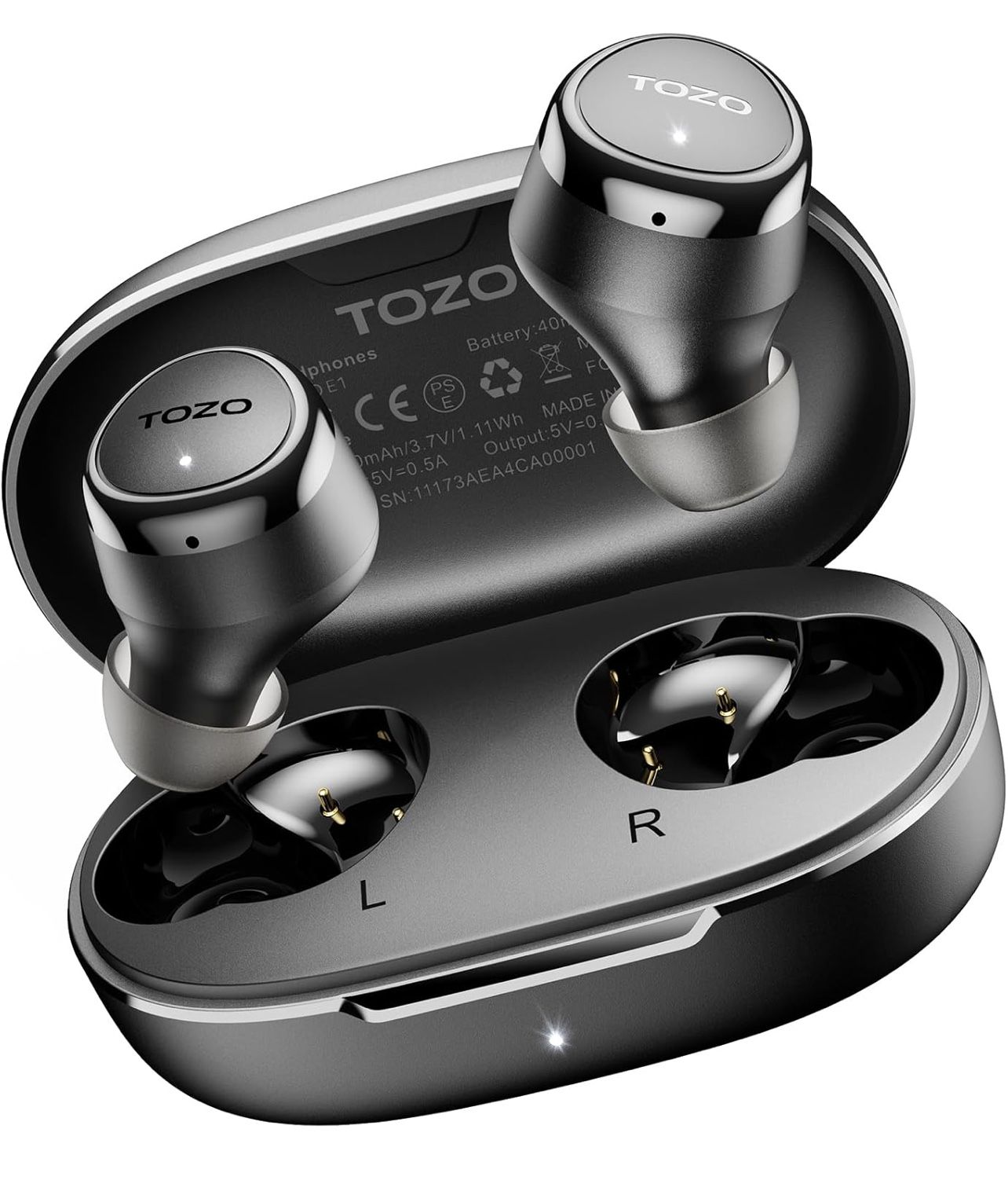 TOZO E1 Wireless Earbuds Build in Mic Clear Calls Ergonomic Light Weight Bluetooth 5.3 in Ear Headphones IPX6 Waterproof Premium Stereo Sound Ear Buds