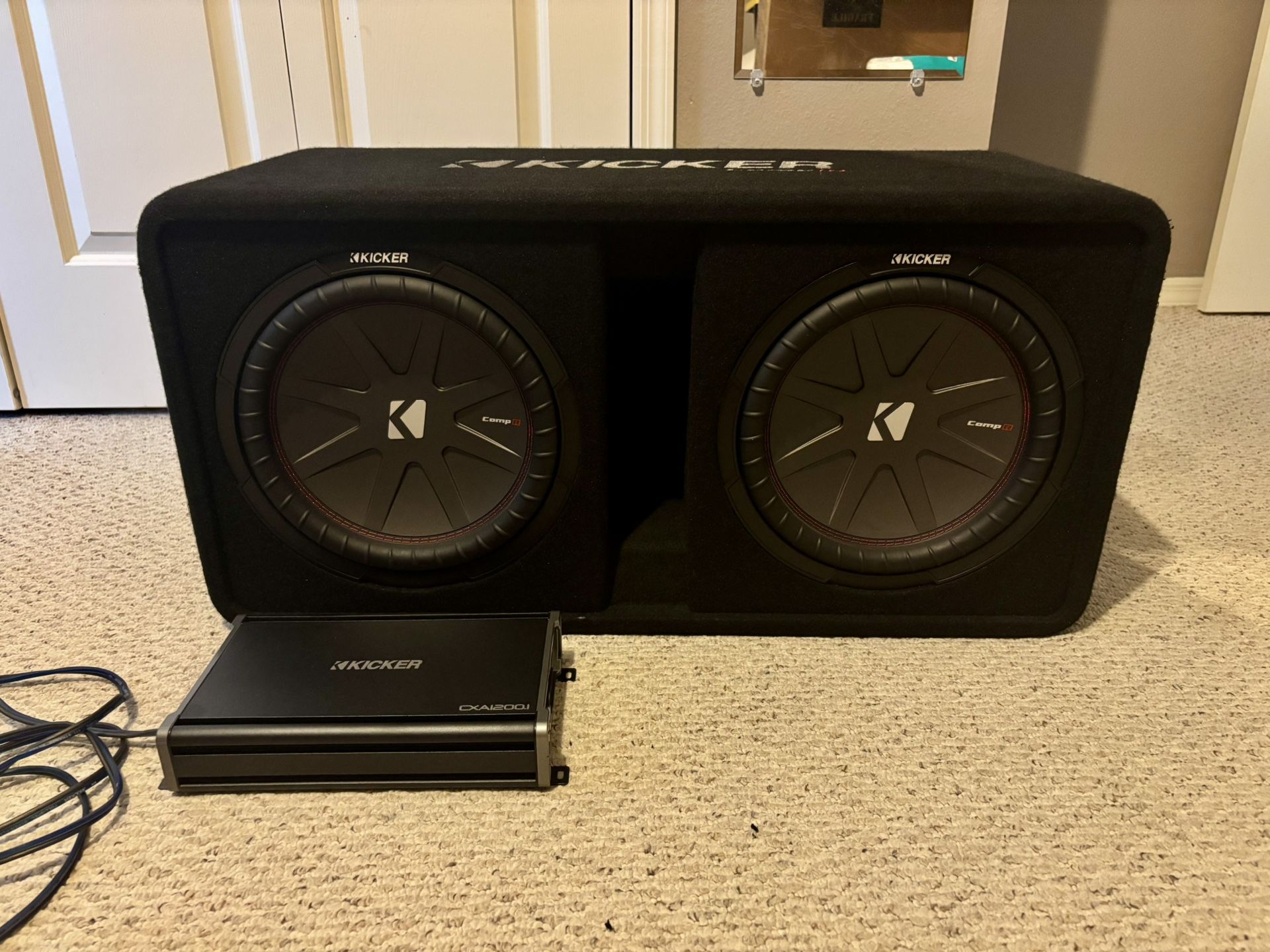 Kicker CompR Dual 12" Subwoofer in Vented Enclosure + Kicker CXA1200.1 1200 Watt Amplifier