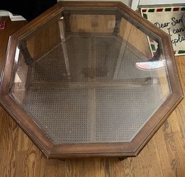 Octagonal Rattan Glass Top Coffee Table
