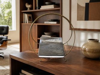 Vintage-Style Brass Metal Book Holder / Magazine Rack — Mid-Century Modern Den Decor — Priced To Sell $35