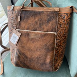 WRANGLER GENUINE HAIR-ON COWHIDE CONVERTIBLE BACKPACK. New With Tag