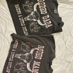 “Rodeo mama” & “dada” Comfort Colors tshirts from Etsy, xxl and xl