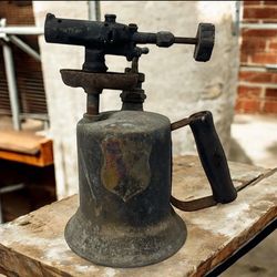 Antique Brass Blowtorch Gasoline Torch Industrial Tool c.1900–1920s Shield Label