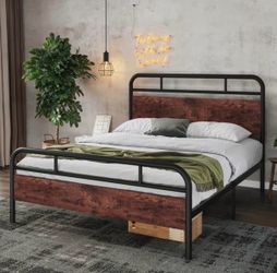 Queen Metal and Wood Industrial Bed Frame