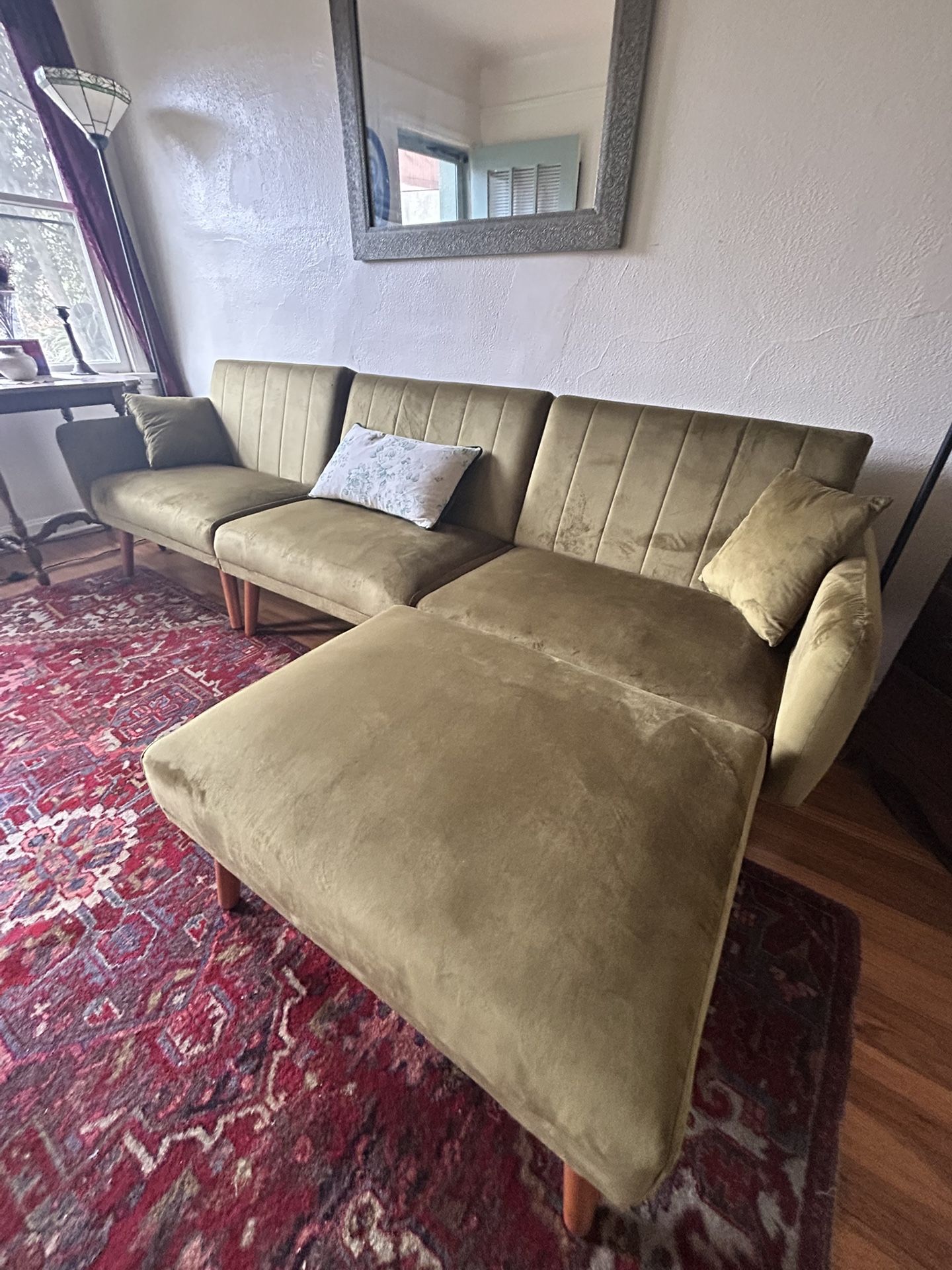 Mid Century Modern Green Velvet Couch $400obo