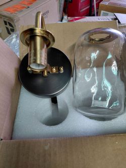 LNC gunmetal gray and modern brass wall sconce light fixture with mason jar textured glass,  multiple available