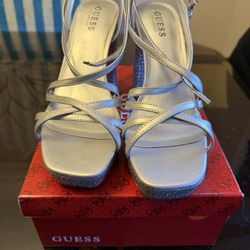 New With Box Silver Platform Guess Ladies Heels 9.5