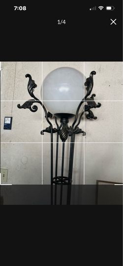 Antique Black Iron Floor Lamp with Globe Shade