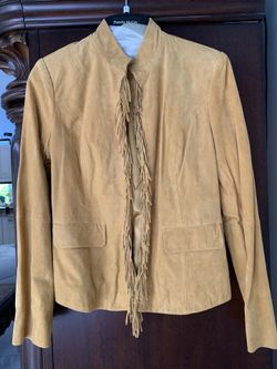 Leather Sued Jacket XXS hip length Yellow color