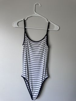 About a Girl Black & White Striped One‑Piece Bodysuit – Size S
