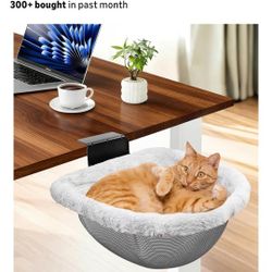Stable Cat Desk Bed with Heavy-Duty Clamp | Sunken Hammock Design & Faux Rabbit Fur for Comfort, Removable & Washable Bed, Holds Up to 40lbs, Space Sa