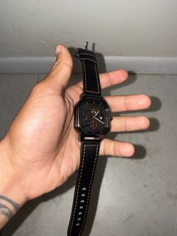Black Square Watch with Leather Strap
