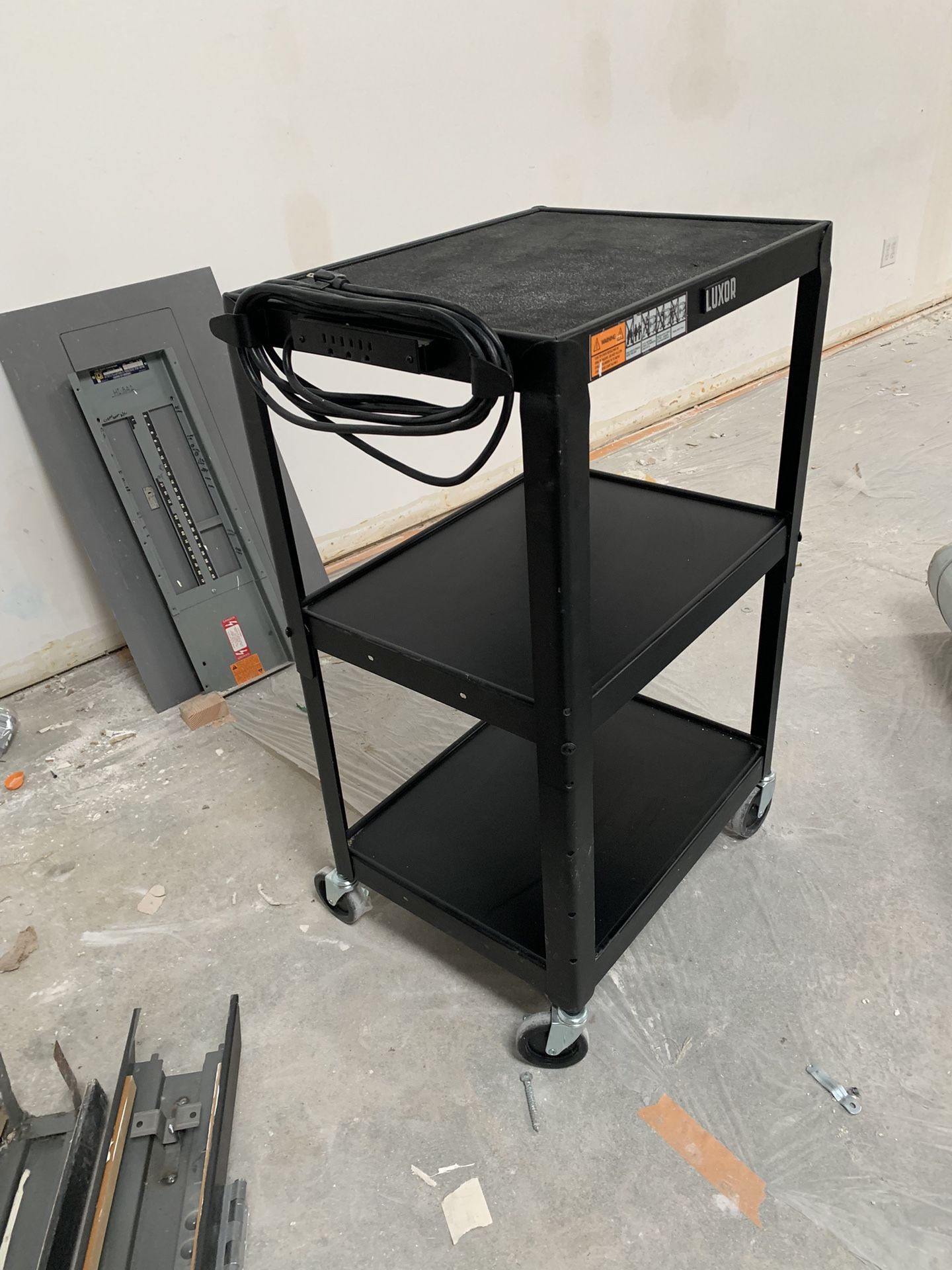 Luxor AV Cart with Electrical Assembly, 24 x 18 x 34 Inches, Black