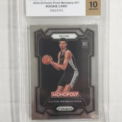 Very Nice Victor Wembanyama 2023-24 Panini Prizm Monopoly Rookie Card #81 CGS 10