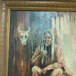 Vintage Native Oil Painting 