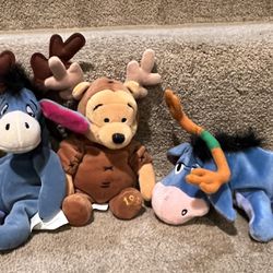 Disney Winnie the Pooh & Eeyore Christmas 8” reindeer plush set of 3