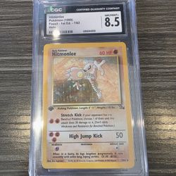 CGC 8.5 Hitmonlee 1999 Fossil 1st Edition 7/62 Holo Pokemon Card