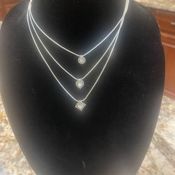 Brighton TWINKLE TRIO Silver 3-strand Circle Heart Square Crystal Necklace