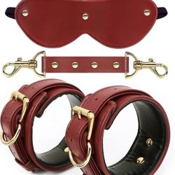 Red Leather Set Hand/Ankle Cuff Sexy Women Men Couple