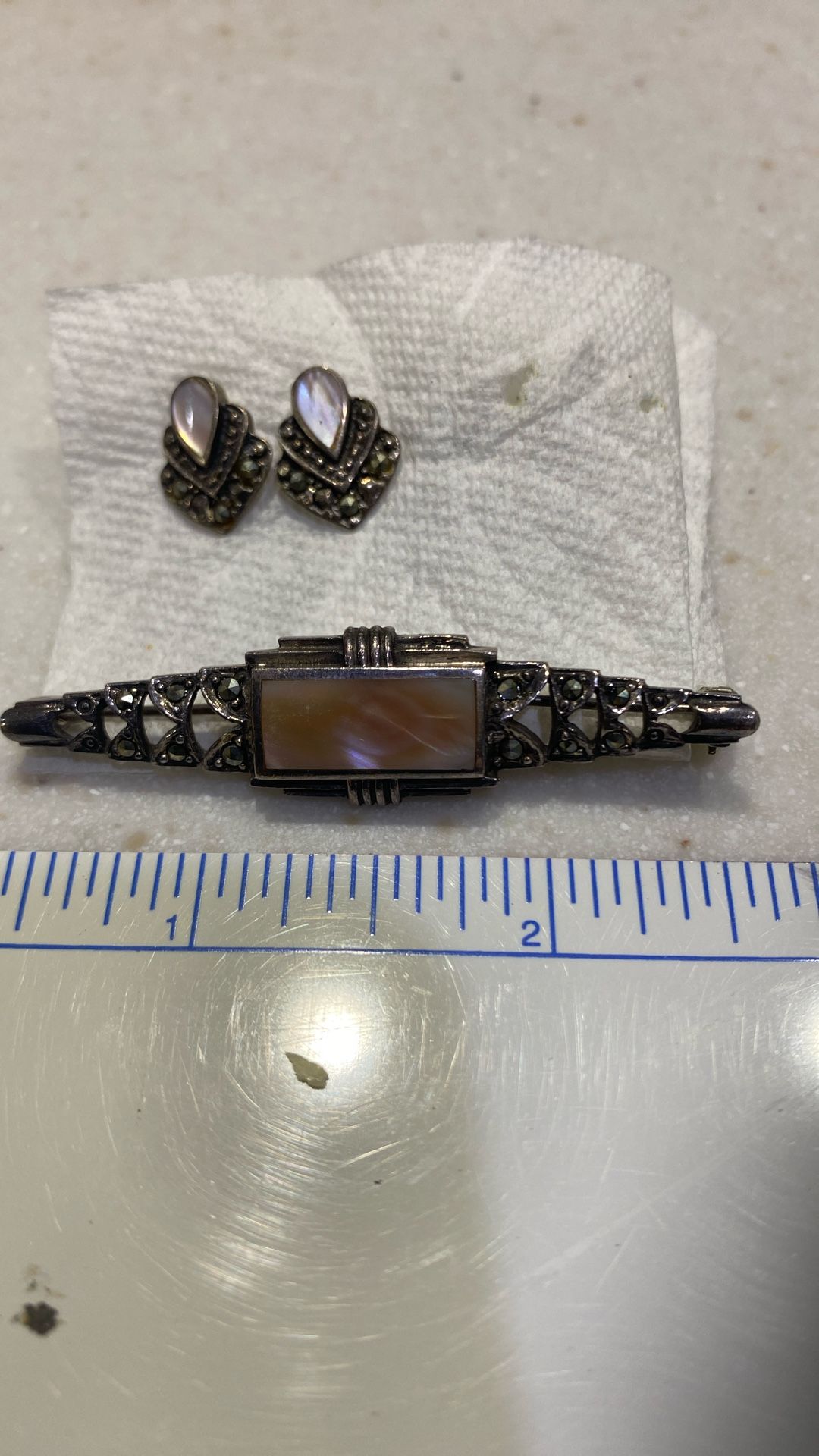 Mother Of Pearl Pin And Earrings