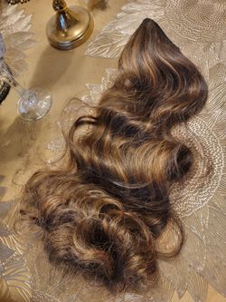 Long Wavy Brown Highlighted Halo