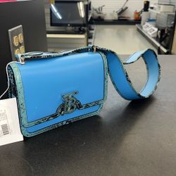 Burberry Small Leather and Python Print TB Bag in a cornflower blue color. 