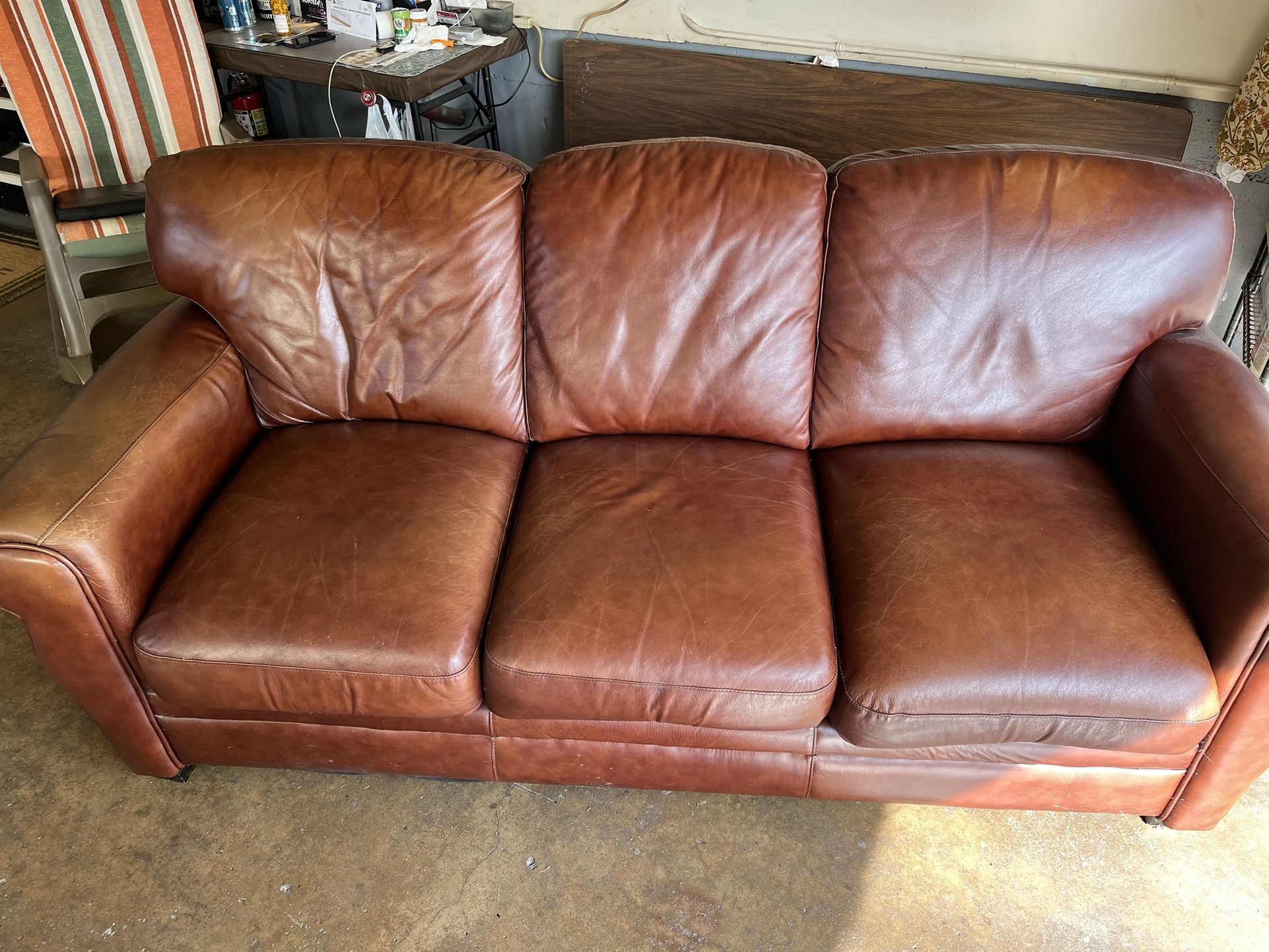 Light Brown Soft Leather Comfy Couch