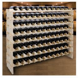 96 Bottle Modular Wine Rack Freestanding Floor Wine Holder, Stackable Wine Storage Rack Display Shelves, Solid Wood - Wobble-Free (96 Bottles)
