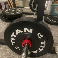 Titan Fitness Power Rack + Olympic Barbell + Plates – Complete Home Gym Setup With Bench
