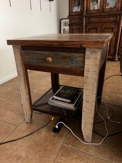 Rustic Wood Side Table with Drawer