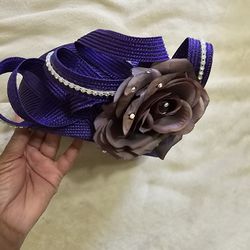 Purple Church Straw Hat With Flower Detail 