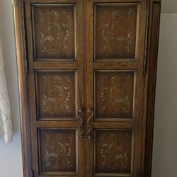 Vintage solid wood wardrobe with handpainted detailing