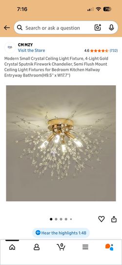 Modern Small Crystal Ceiling Light Fixture, 4-Light 