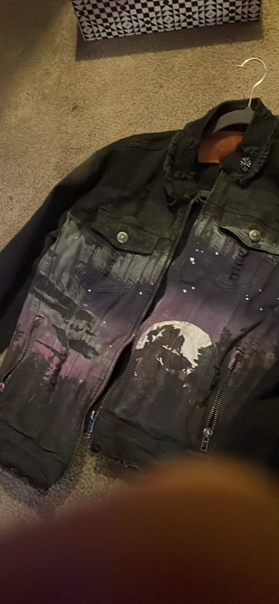 Brand New Black And Purple Graphic Jean Jacket