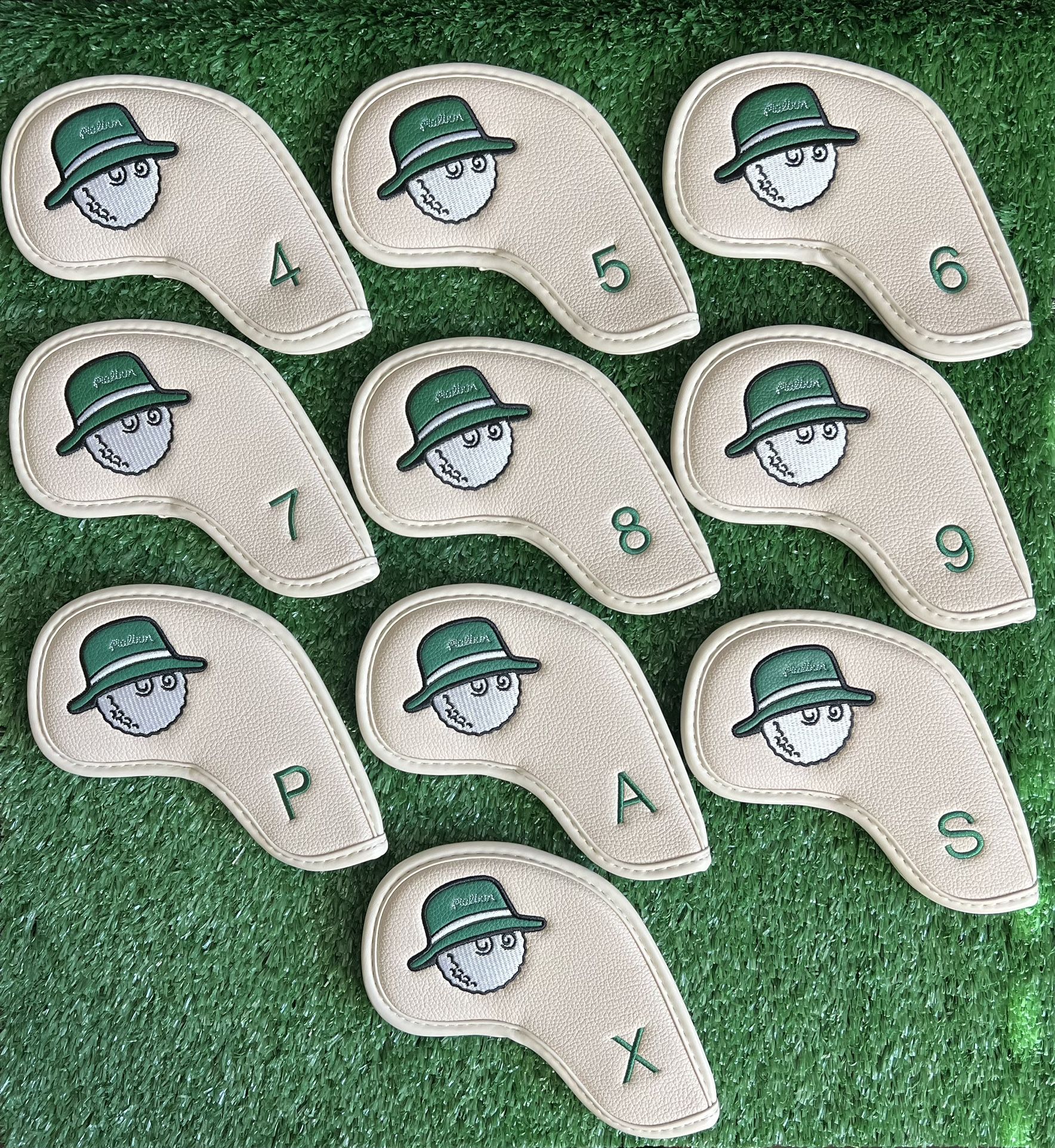 Malbon Golf Bucket Hat Leather Iron Covers - Beige/Green