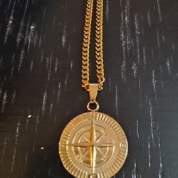 New Stainless Steel Gold Plated Compact And Chain.  22"