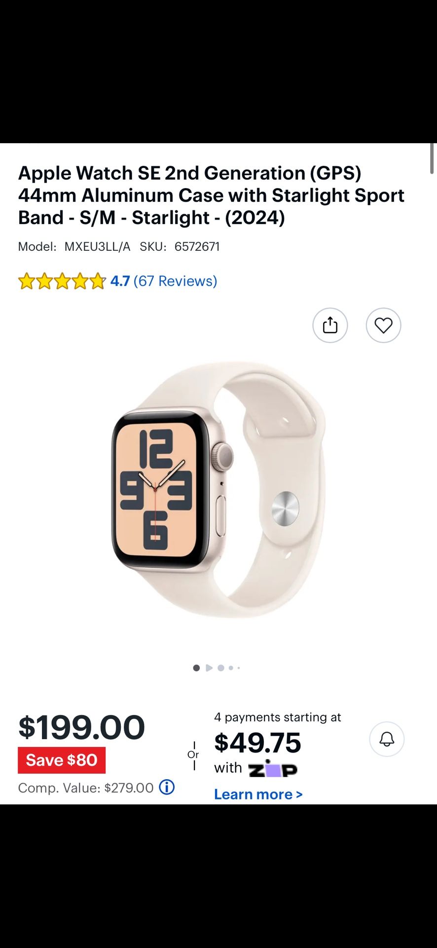 Apple Watch SE 44mm Starlight