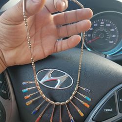 BG Mudd Signed 925 Sterling Silver Native American Gemstone Inlay Necklace 