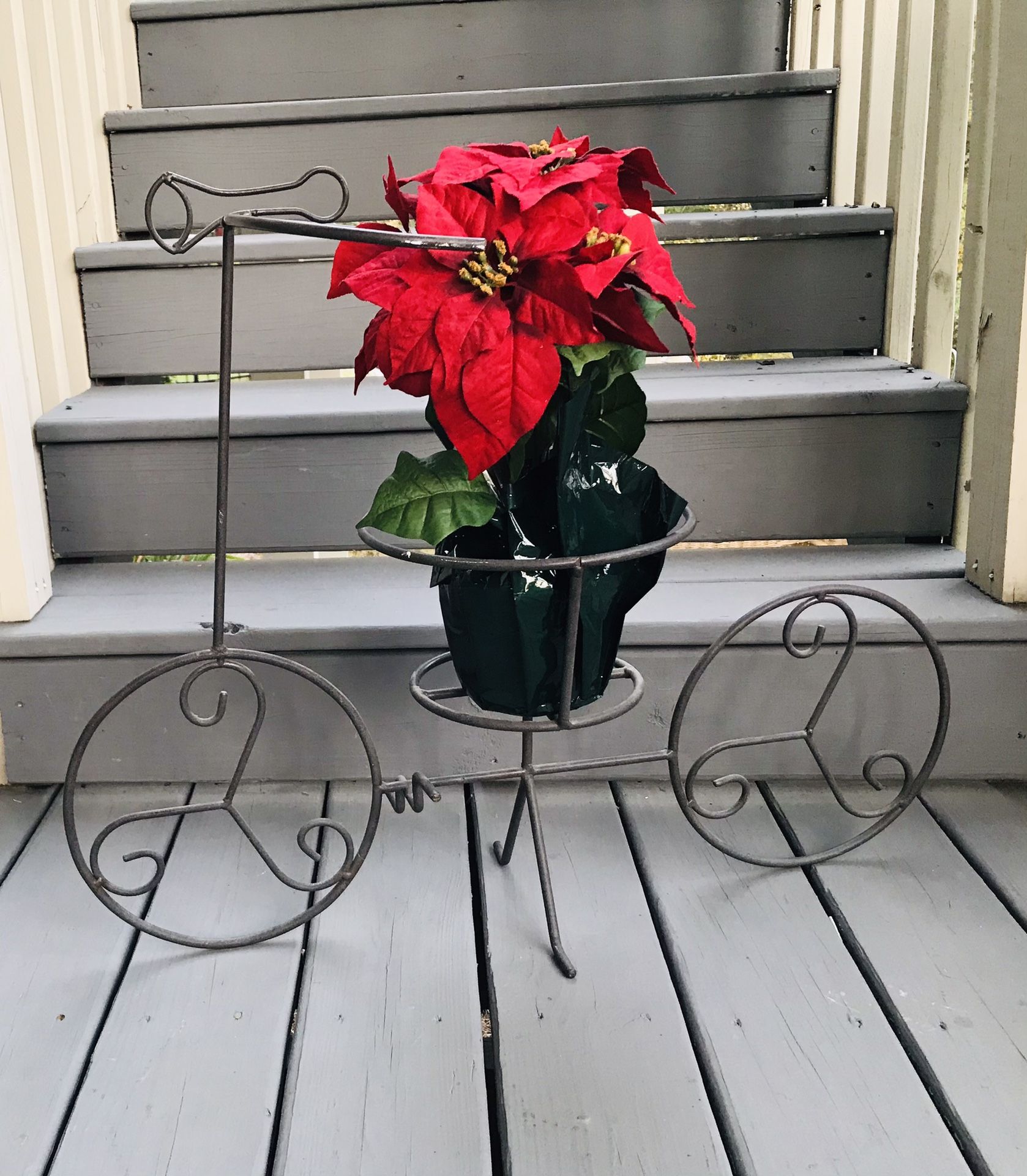 “ Pending “ Plant stand and Faux Christmas Flower