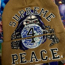 Supreme Peace Embroidered Beanie Tan 