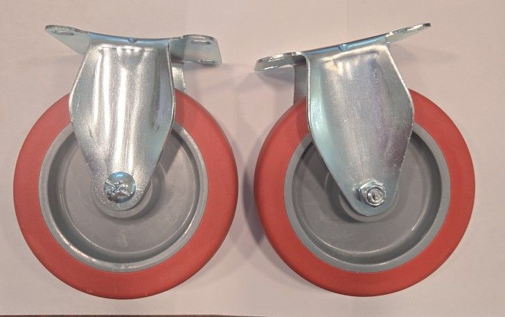 2 Rigid Casters 5" Heavy Duty Red Poly
