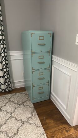 Vintage 4-Drawer Filing Cabinet – Mint Green w/ Gold Hardware (Restored)