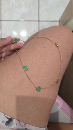 Gold-Tone Necklace with Green Clover Charms