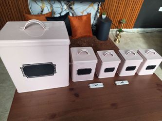 Juego de 5 recipientes metálicos para alimentos/panera/contenedor/caja (Rosa)