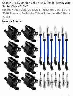 Square UF413 Ignition Coil Packs & Spark Plugs & Wire Set for Chevy & GMC for 2007 2008 2009 2010 2011 2012 2013 2014 2015 2016 Silverado Avalanche Ta